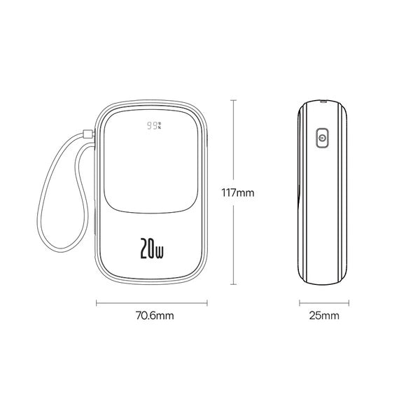 POWERBANK 10000MAH 20W BASEUS QPOW PRO OVERSEAS EDITION + KABEL USB C 3A - CZARNY