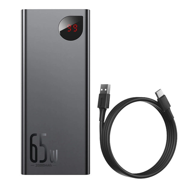 POWERBANK BASEUS ADAMAN METAL 65W 20000MAH Z KABLEM BASEUS XIAOBAI USB-C 60W (20V/3A) 50CM - CZARNY