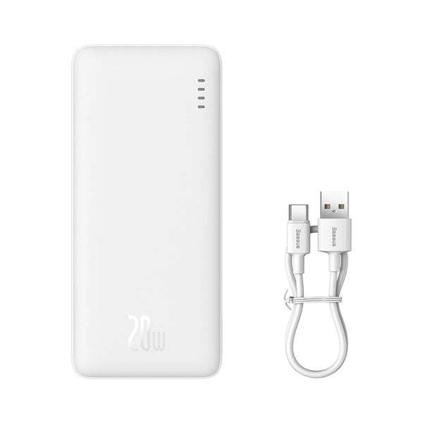 POWERBANK BASEUS AIRPOW 20W 10000MAH Z KABLEM BASEUS SIMPLE SERIES USB-A - USB-C 30 CM - BIAŁY
