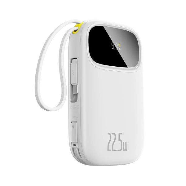 POWERBANK BASEUS ENERFILL FC31 20000MAH 22.5W Z WYŚWIETLACZEM CYFROWYM I 2 WBUDOWANYMI KABLAMI (USB-C + LIGHTNING) - BIAŁY