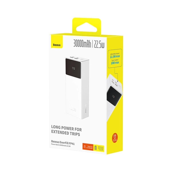 POWERBANK BASEUS ENERFILL FP41 30000MAH 22.5W Z KABLEM BASEUS SIMPLE USB-A - USB-C 3A 30CM - BIAŁY