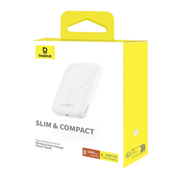 POWERBANK BASEUS MAGNETIC MINI AIR PPCXM06A 6000MAH 20W Z KABLEM SIMPLE SERIES USB-C - BIAŁY