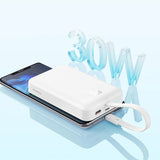 BASEUS POWERBANK MAGNETIC MINI MAGSAFE 10000MAH 30W Z WBUDOWANYM KABLEM USB-C - BIAŁY + KABEL BASEUS SIMPLE SERIES USB-C - USB-C 60W 0.3M