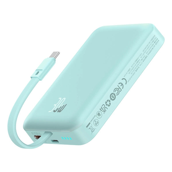 BASEUS POWERBANK MAGNETIC MINI MAGSAFE 10000MAH 30W Z WBUDOWANYM KABLEM USB-C - NIEBIESKI + KABEL BASEUS SIMPLE SERIES USB-C - USB-C 60W 0.3M (kopia)