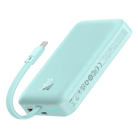 BASEUS POWERBANK MAGNETIC MINI MAGSAFE 10000MAH 30W Z WBUDOWANYM KABLEM USB-C - NIEBIESKI + KABEL BASEUS SIMPLE SERIES USB-C - USB-C 60W 0.3M (kopia)