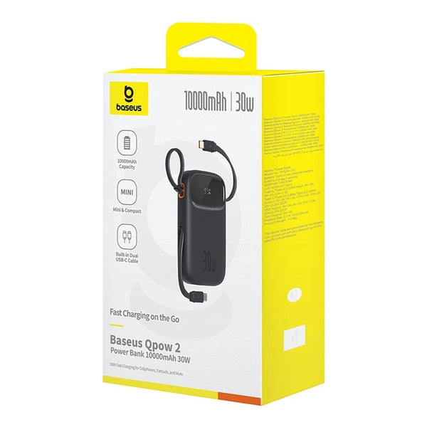 POWERBANK BASEUS QPOW 2 30W 10000MAH Z WBUDOWANYMI KABLAMI USB-C - CZARNY