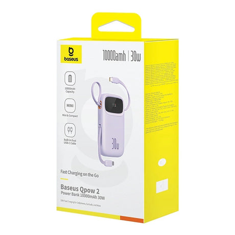 POWERBANK BASEUS QPOW 2 30W 10000MAH Z WBUDOWANYMI KABLAMI USB-C - FIOLETOWY