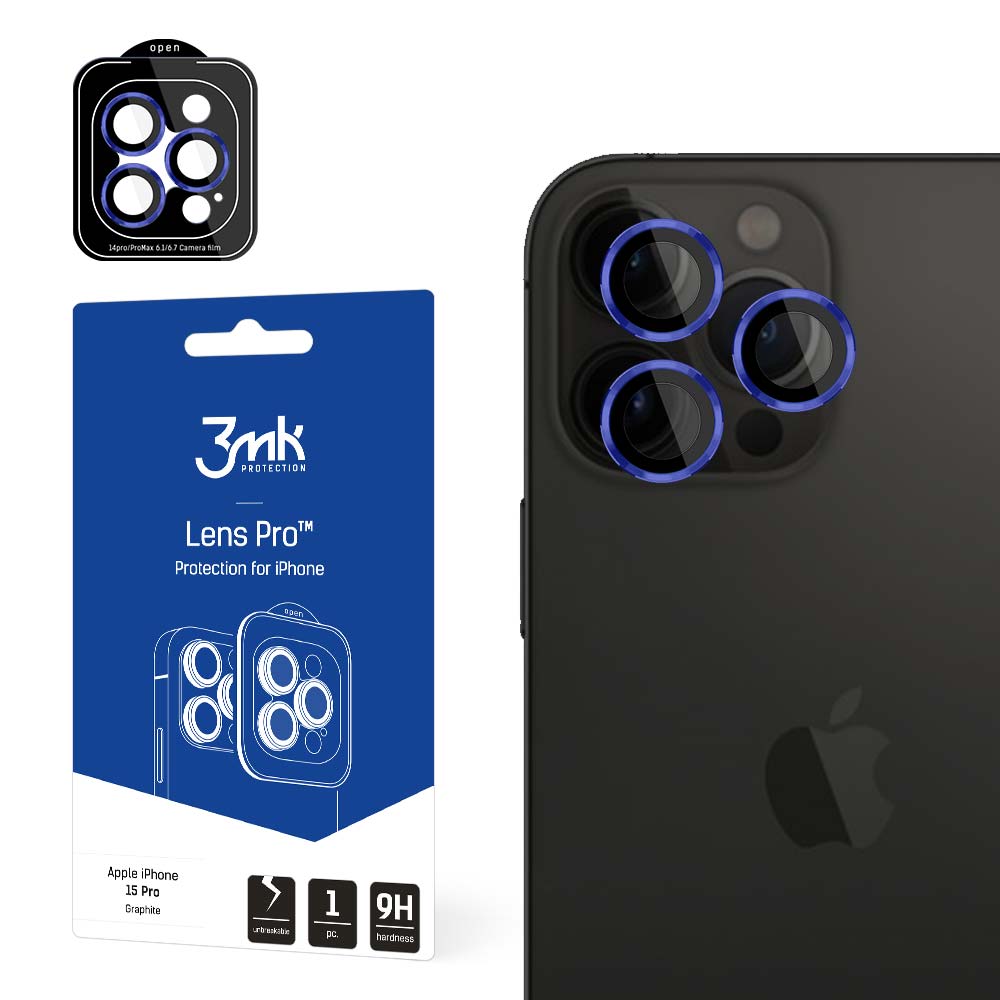 OSŁONA NA APARAT SZKŁO 3MK LENS PROTECTION PRO - Z NIEBIESKĄ RAMKĄ DO IPHONE 15 PRO