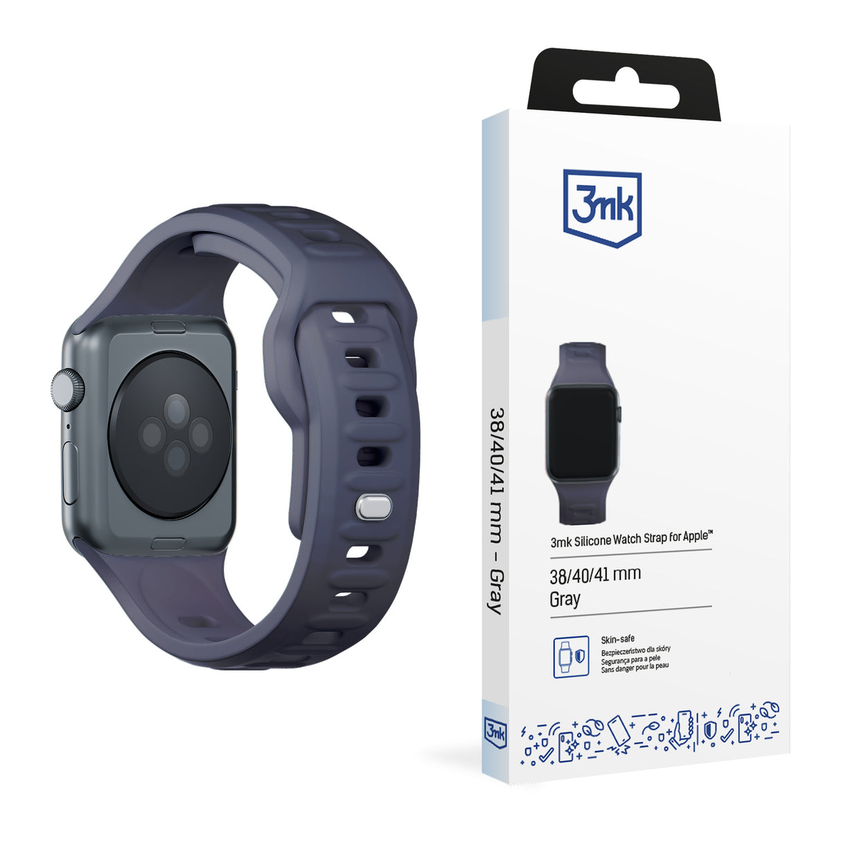 PASEK SILIKONOWY 3MK SILICONE WATCH STRAP DO APPLE WATCH 38 / 40 / 41 MM -SZARY
