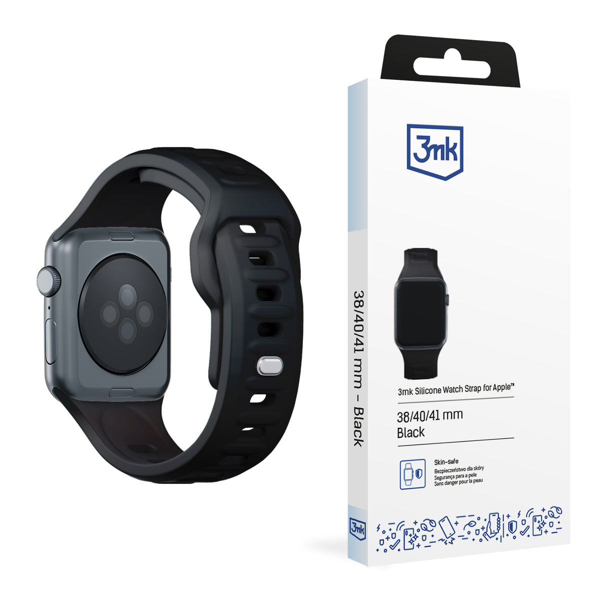 PASEK SILIKONOWY 3MK SILICONE WATCH STRAP DO APPLE WATCH 38 / 40 / 41 MM - CZARNY