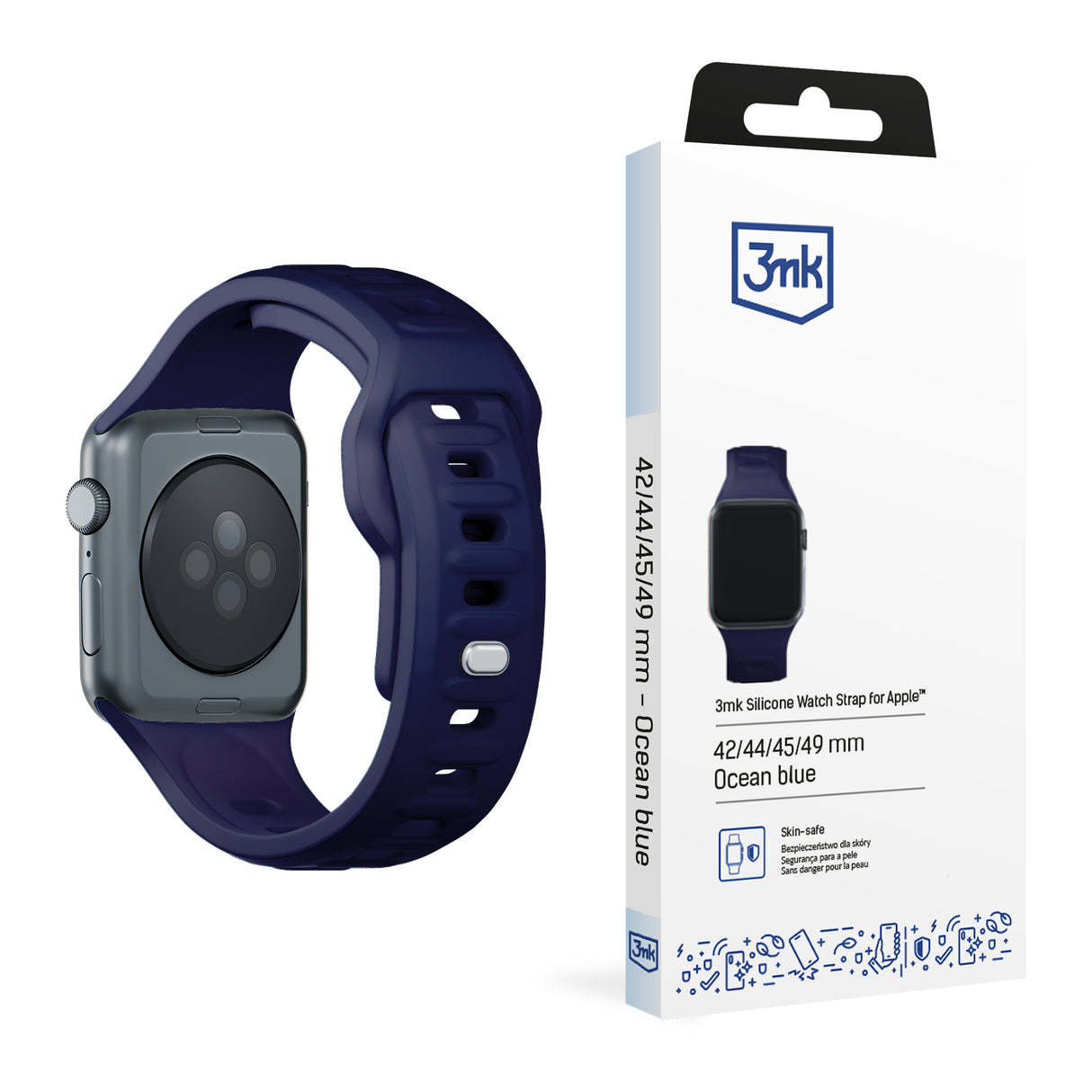 PASEK SILIKONOWY 3MK SILICONE WATCH STRAP DO APPLE WATCH 42 / 44 / 45 / 49 MM - NIEBIESKIE