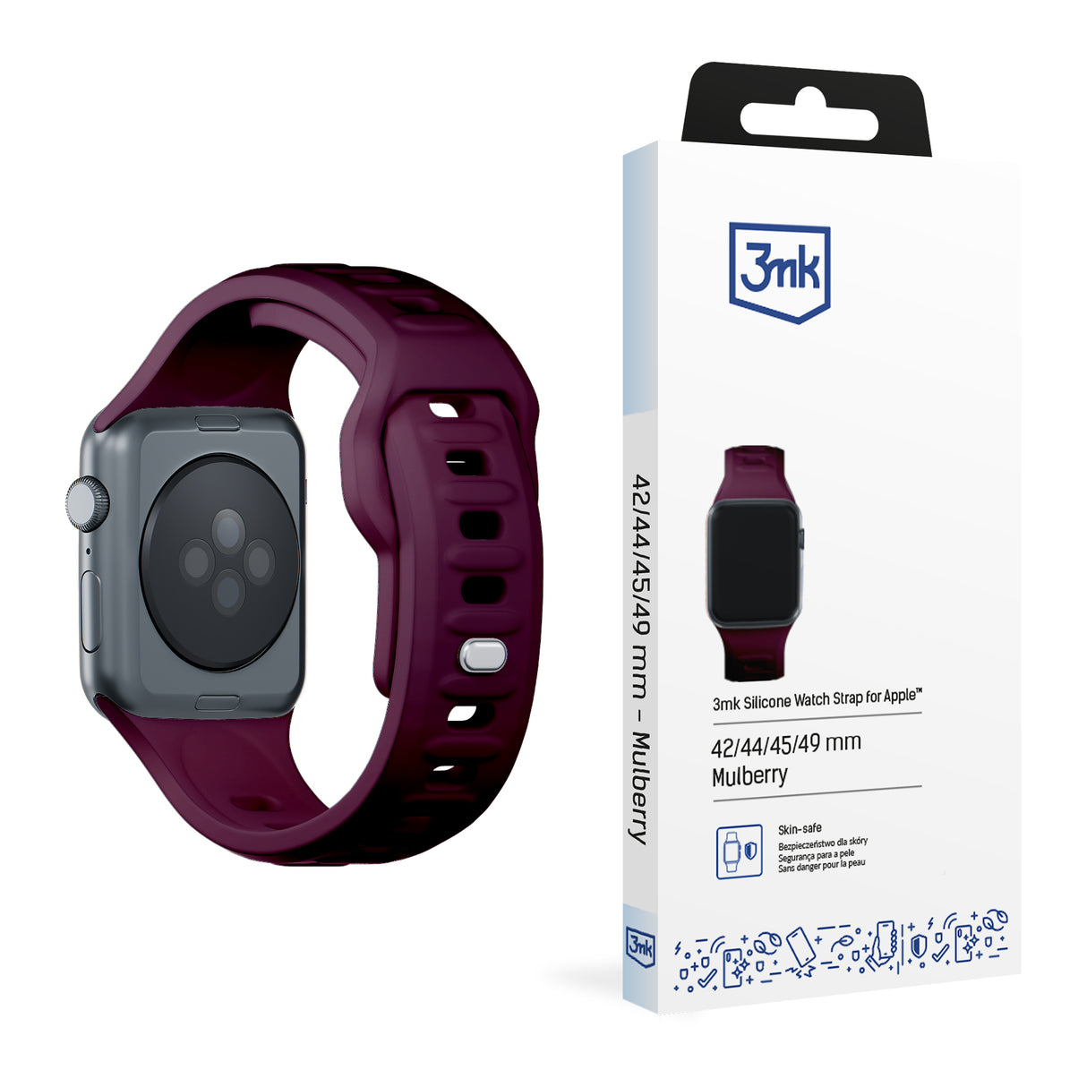PASEK SILIKONOWY 3MK SILICONE WATCH STRAP DO APPLE WATCH 42 / 44 / 45 / 49 MM - BORDOWY