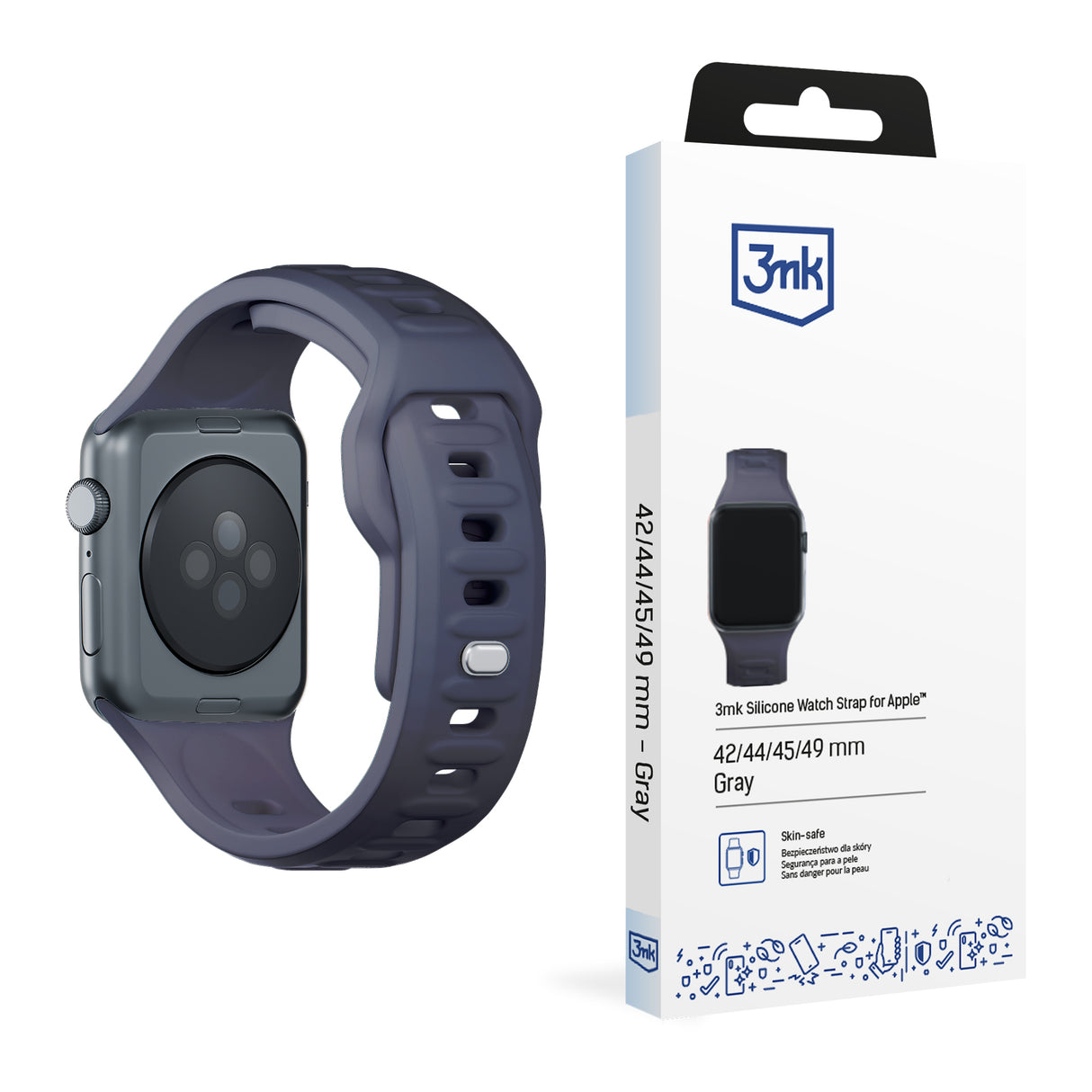 PASEK SILIKONOWY 3MK SILICONE WATCH STRAP DO APPLE WATCH 42 / 44 / 45 / 49 MM - SZARY