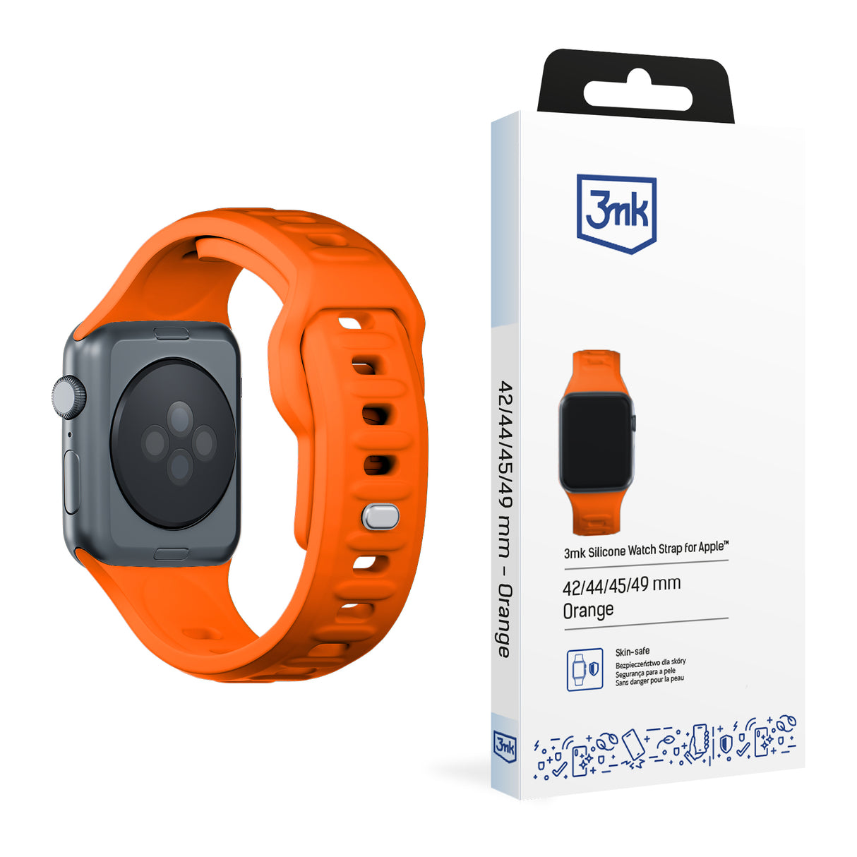 PASEK SILIKONOWY 3MK SILICONE WATCH STRAP FOR APPLE WATCH 42 / 44 / 45 / 49 MM - POMARAŃCZOWY