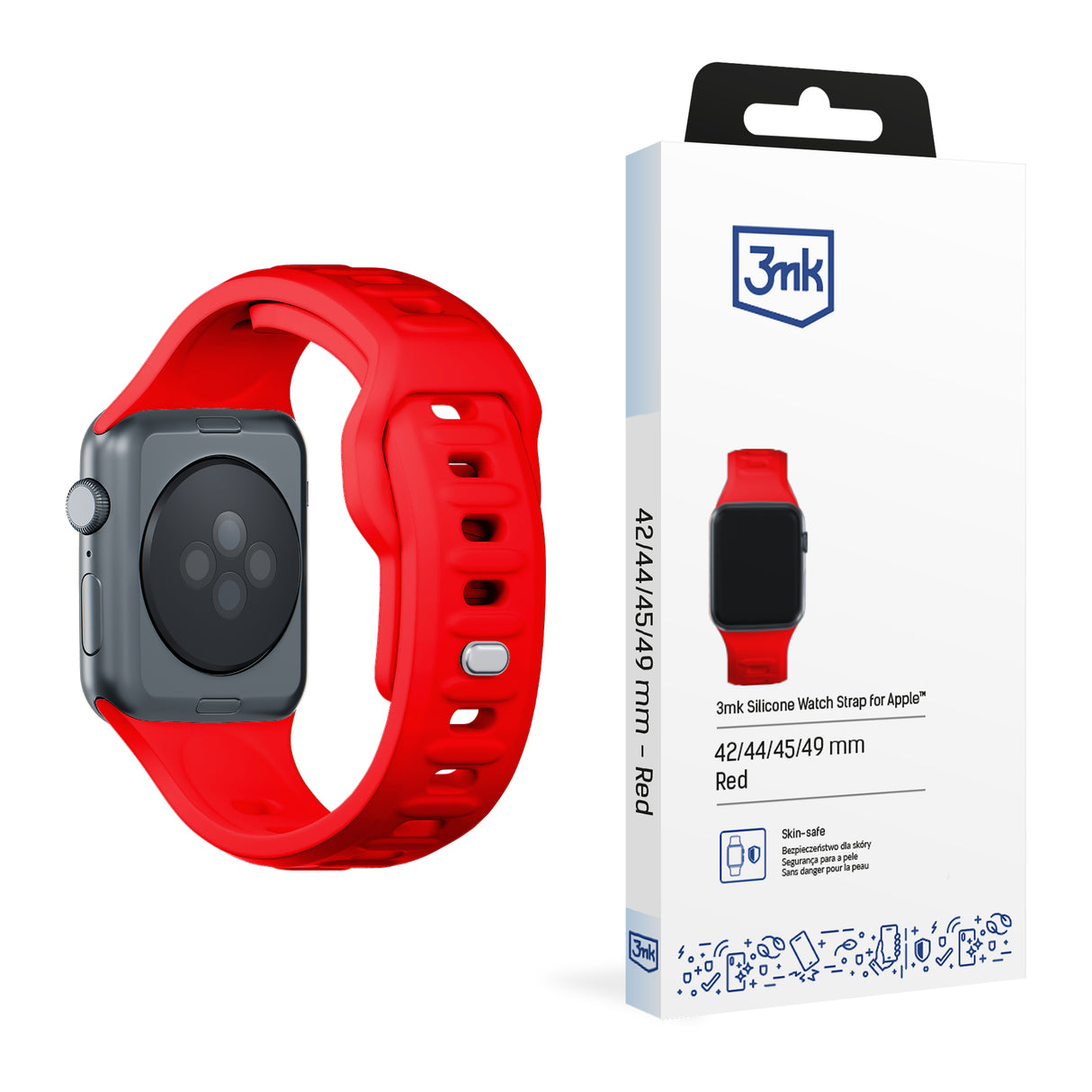PASEK SILIKONOWY 3MK SILICONE WATCH STRAP FOR APPLE WATCH 42 / 44 / 45 / 49 MM - CZERWONY