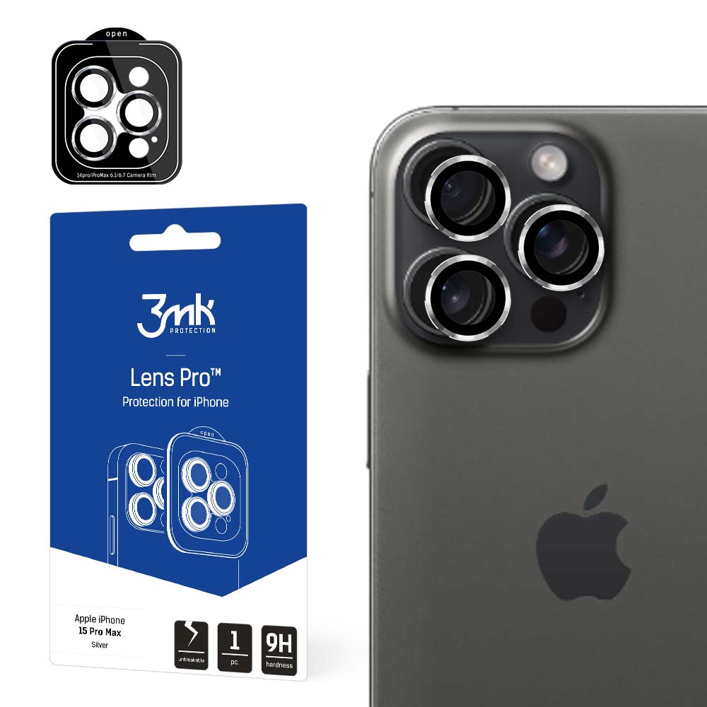 OSŁONA APARATU SZKŁO 3MK LENS PROTECTION PRO NA IPHONE 15 PRO MAX - SREBRNA