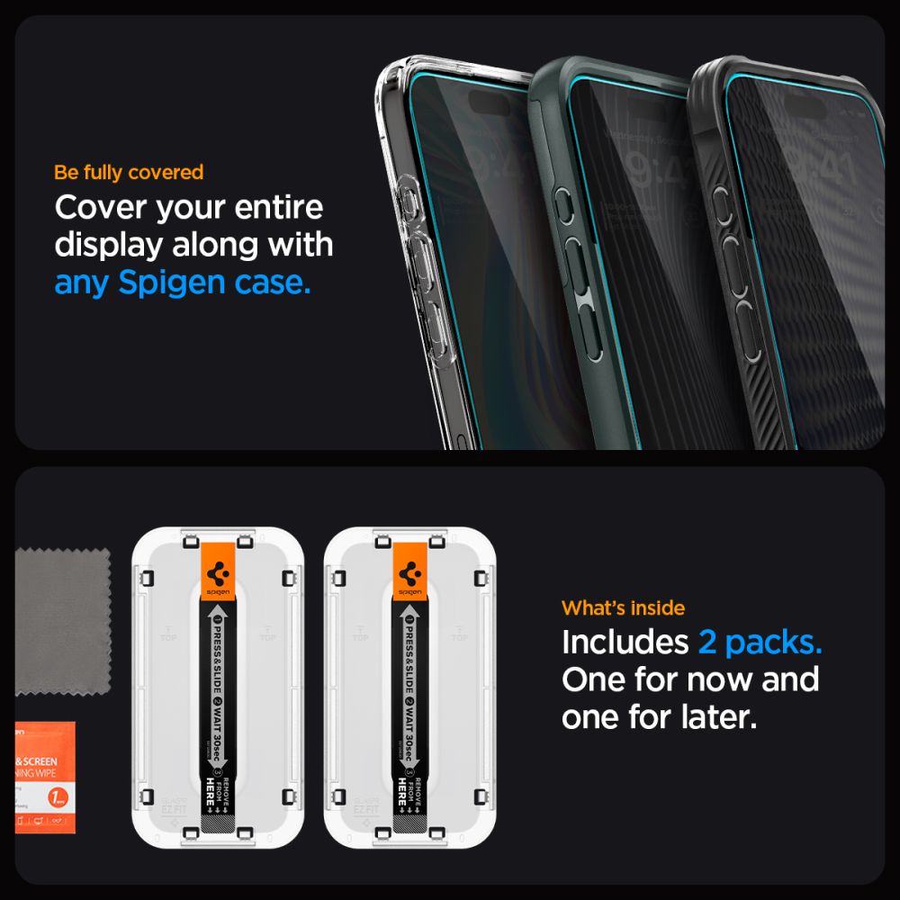SZKŁO HARTOWANE SPIGEN GLAS.TR ”EZ FIT” 2-PACK IPHONE 15 PLUS / 16 PLUS PRIVACY