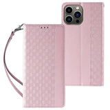 ETUI MAGNET STRAP CASE ETUI IPHONE 14 PRO MAX POKROWIEC Z KLAPKĄ PORTFEL MINI SMYCZ PODSTAWKA RÓŻOWE