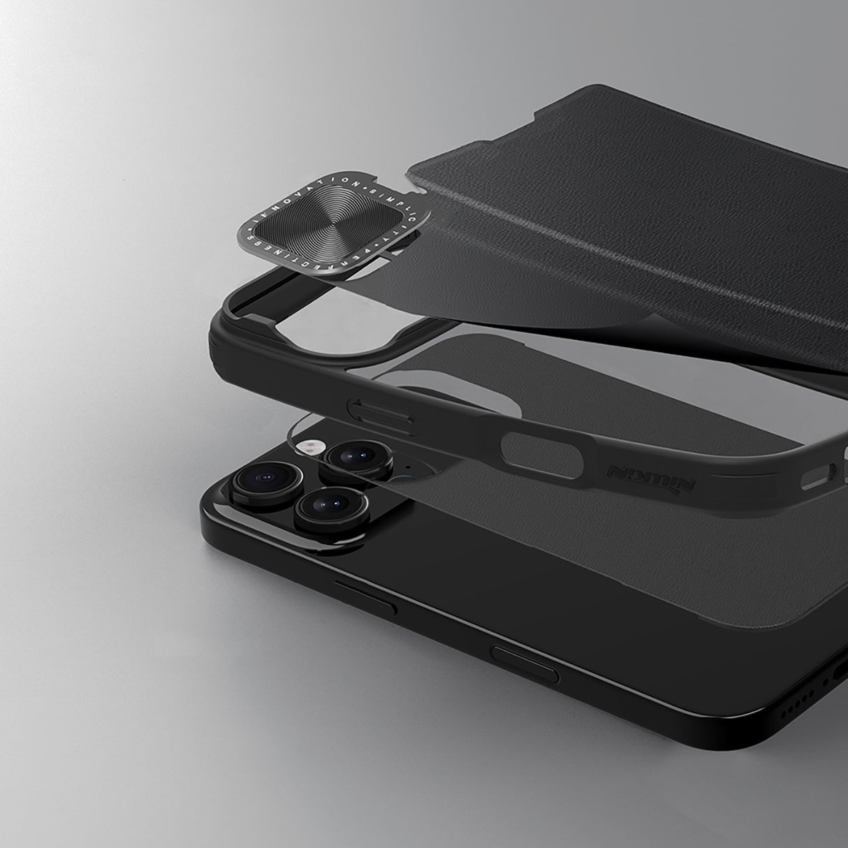 ETUI NILLKIN QIN PROP LEATHER CASE Z OSŁONĄ NA APARAT I PODSTAWKĄ NA IPHONE 16 PRO MAX - CZARNE