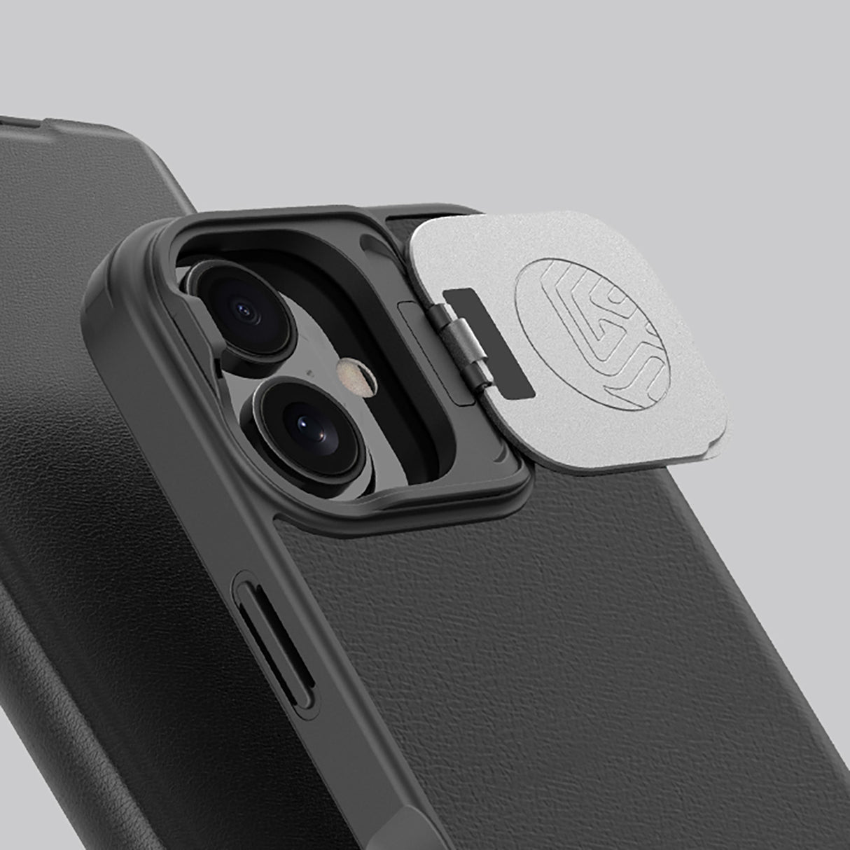 ETUI NILLKIN QIN PROP LEATHER CASE Z OSŁONĄ NA APARAT I PODSTAWKĄ NA IPHONE 16 - CZARNE