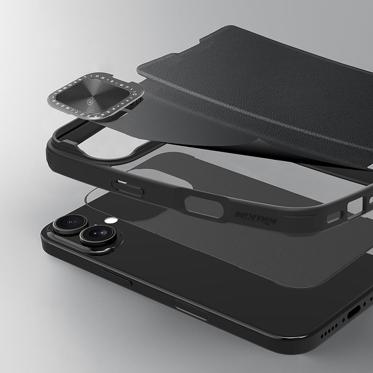 ETUI NILLKIN QIN PROP LEATHER CASE Z OSŁONĄ NA APARAT I PODSTAWKĄ NA IPHONE 16 - CZARNE