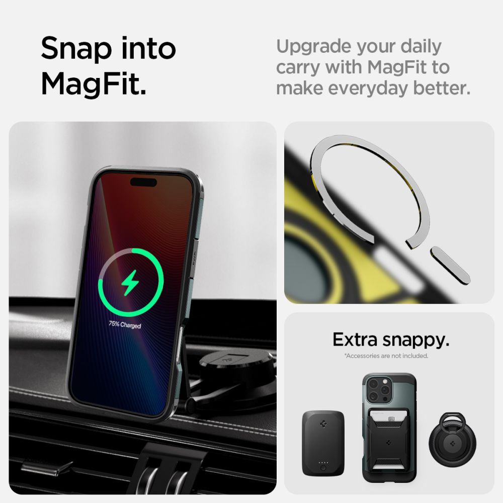 ETUI SPIGEN TOUGH ARMOR MAGSAFE Z PODSTAWKĄ NA IPHONE 16 PRO - ZIELONE