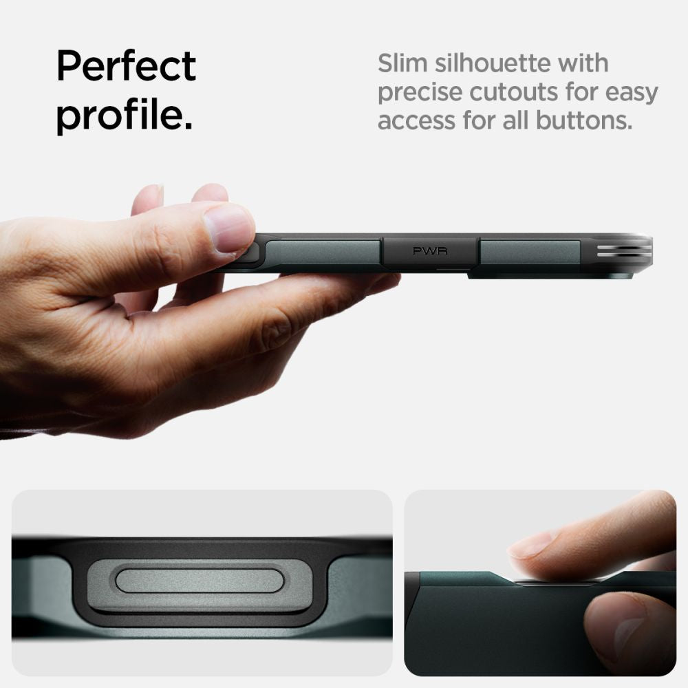 ETUI SPIGEN TOUGH ARMOR MAGSAFE Z PODSTAWKĄ NA IPHONE 16 PRO - ZIELONE