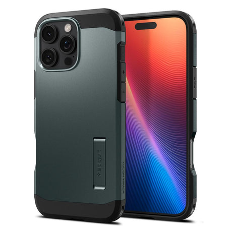 ETUI SPIGEN TOUGH ARMOR MAGSAFE Z PODSTAWKĄ NA IPHONE 16 PRO - ZIELONE