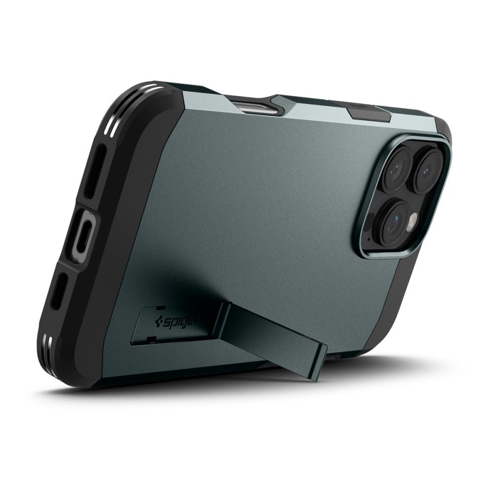 ETUI SPIGEN TOUGH ARMOR MAGSAFE Z PODSTAWKĄ NA IPHONE 16 PRO - ZIELONE