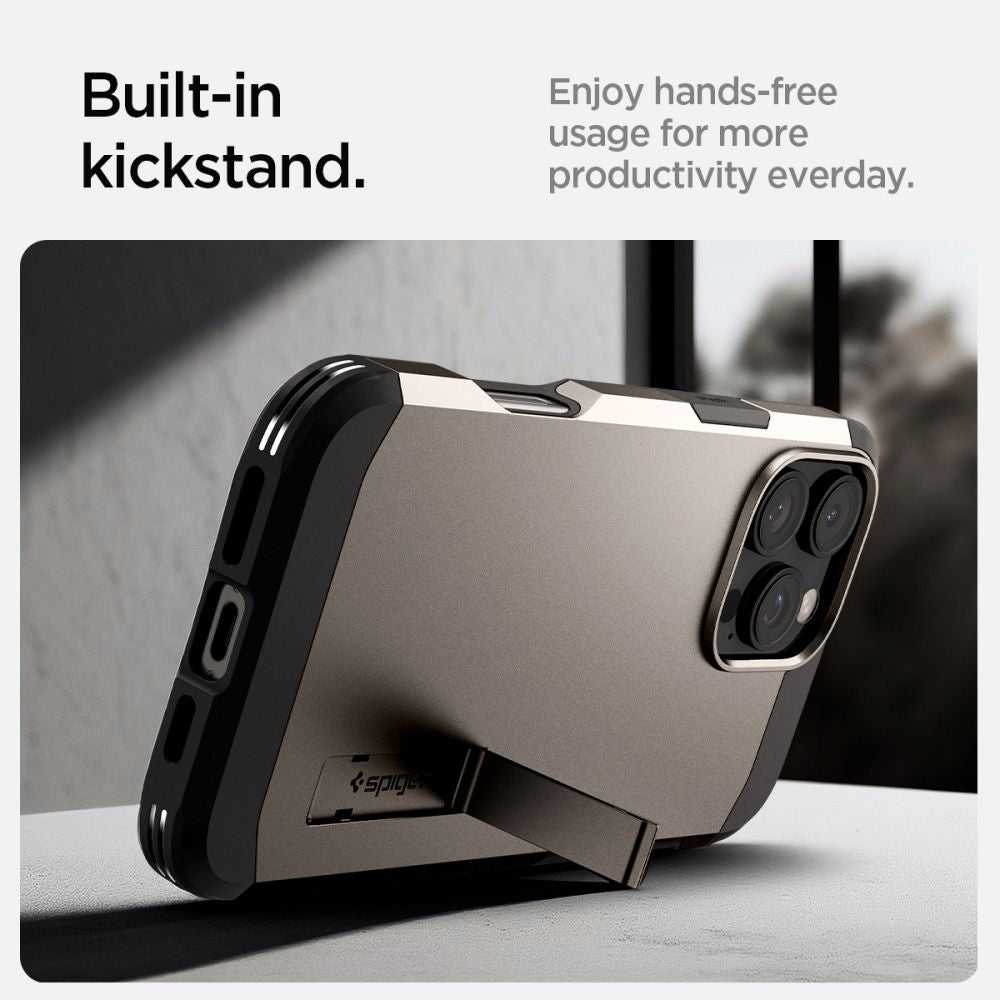 ETUI SPIGEN TOUGH ARMOR MAGSAFE Z PODSTAWKĄ NA IPHONE 16 PRO - GUNMETAL SZARE