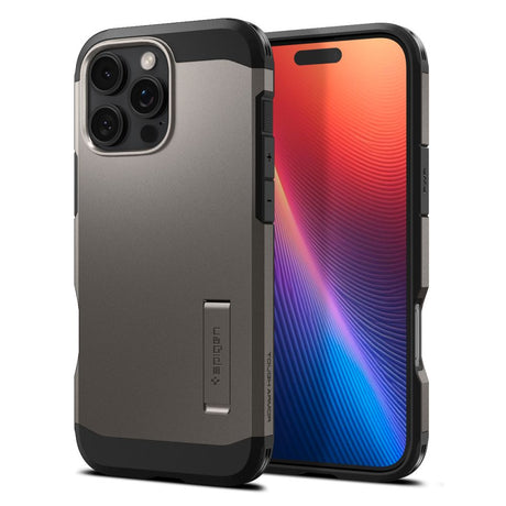 ETUI SPIGEN TOUGH ARMOR MAGSAFE Z PODSTAWKĄ NA IPHONE 16 PRO - GUNMETAL SZARE