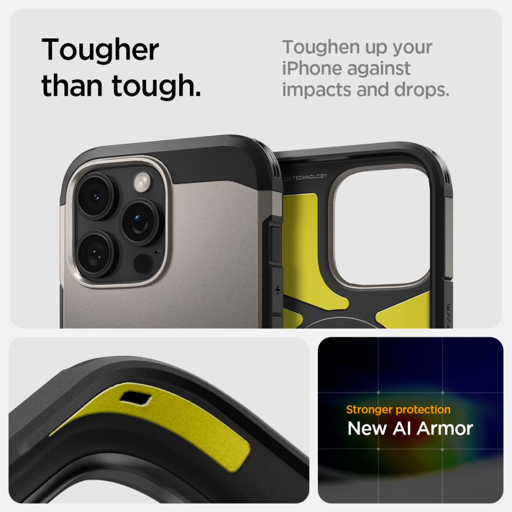 ETUI SPIGEN TOUGH ARMOR MAGSAFE Z PODSTAWKĄ NA IPHONE 16 PRO - GUNMETAL SZARE