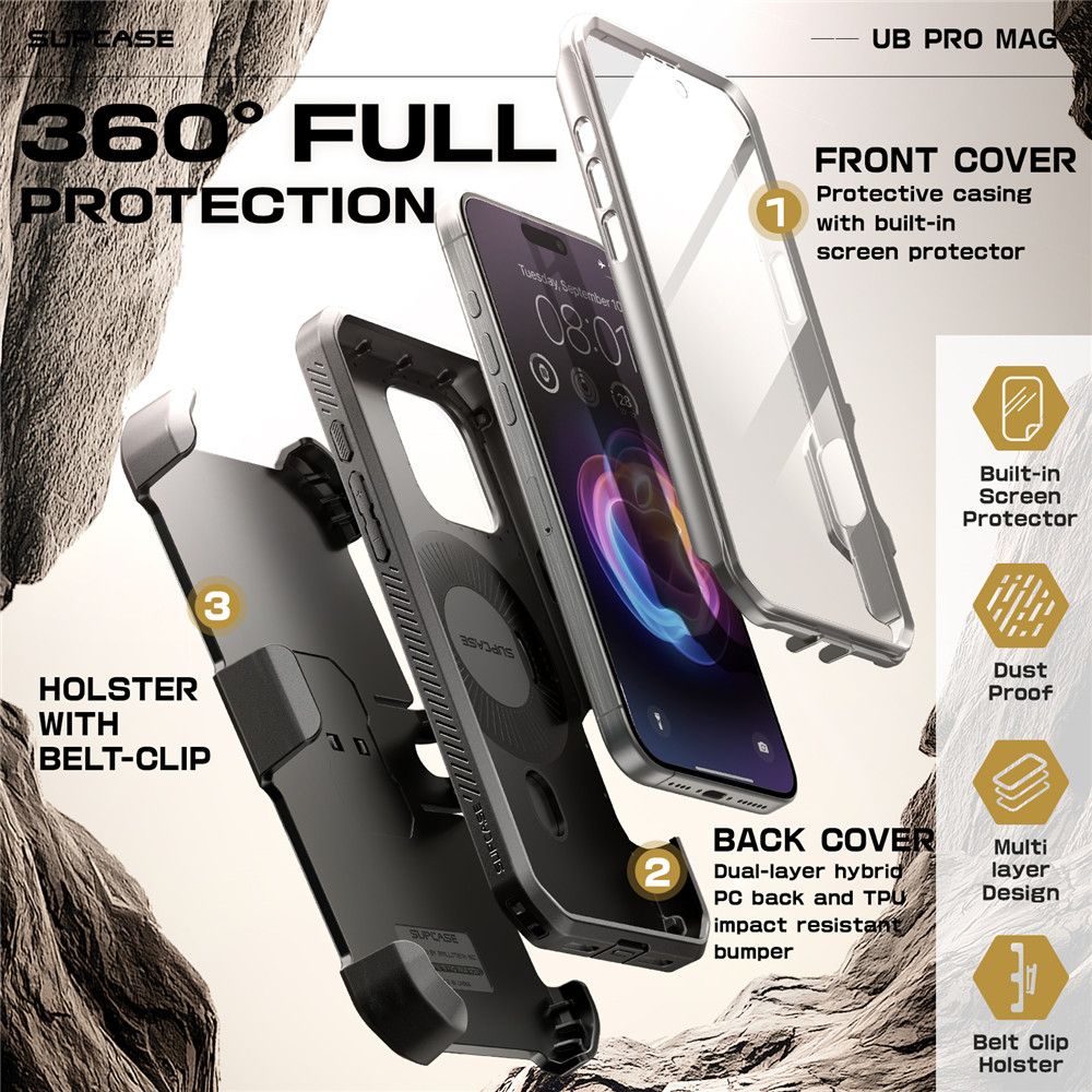 ETUI SUPCASE UB PRO MAG MAGSAFE NA IPHONE 16 PRO - SZARE