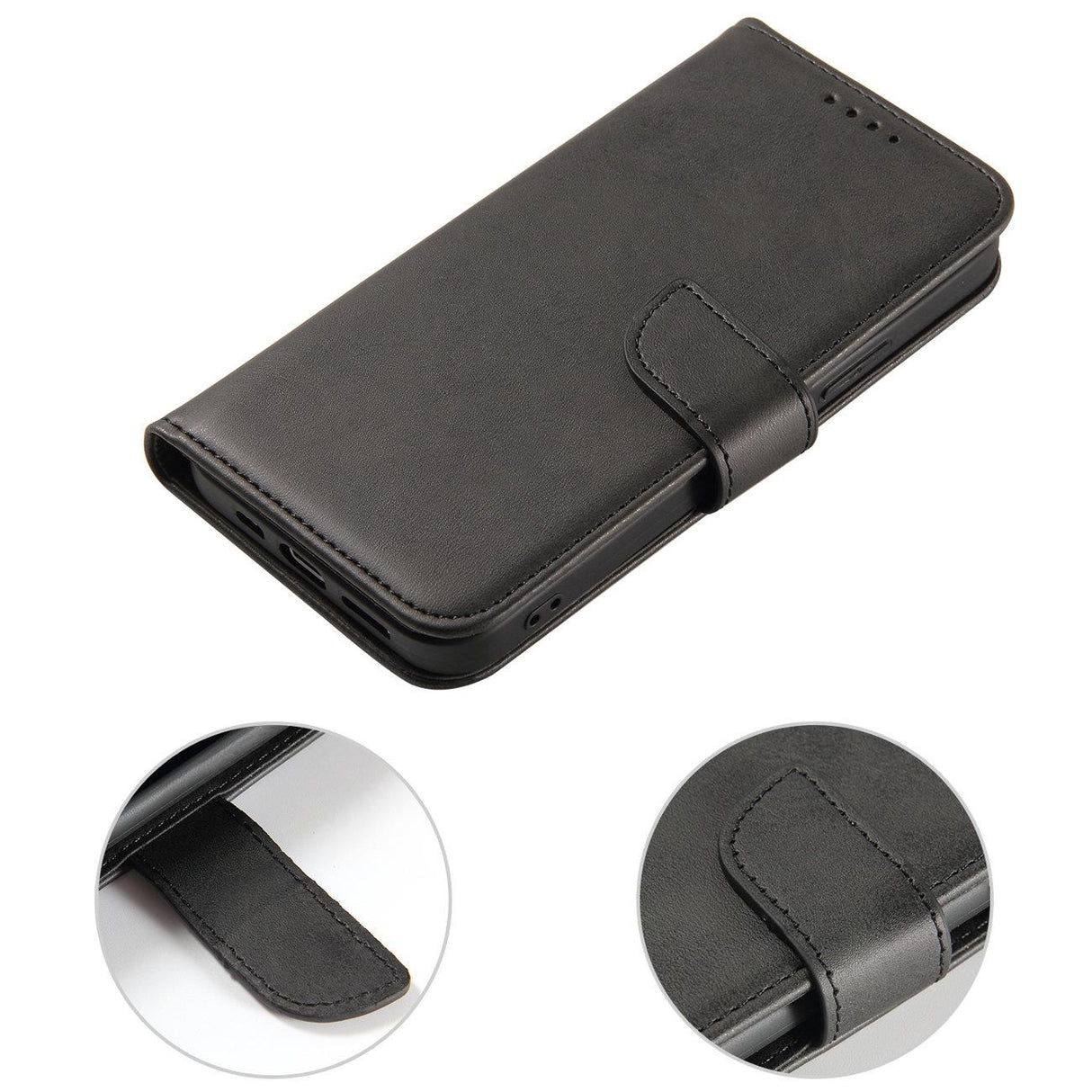 ETUI PORTFEL Z KLAPKĄ PODSTAWKĄ DO IPHONE 15 PLUS MAGNET CASE - CZARNE