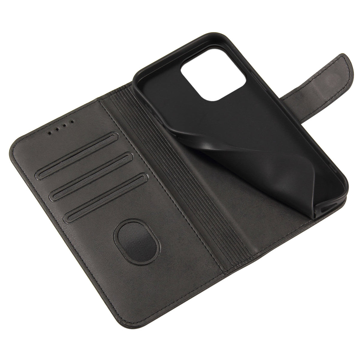 ETUI PORTFEL Z KLAPKĄ PODSTAWKĄ DO IPHONE 15 PRO MAX MAGNET CASE - CZARNE