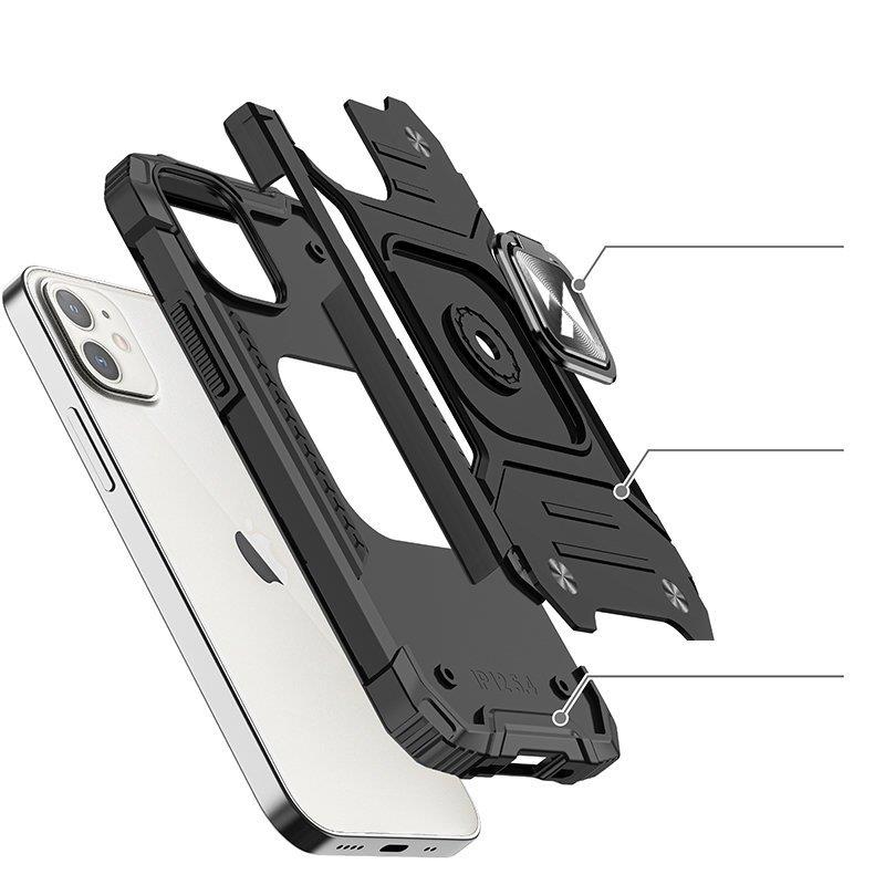 WOZINSKY RING ARMOR ETUI IPHONE 14 PANCERNY HYBRYDOWY POKROWIEC + MAGNETYCZNY UCHWYT CZARNY