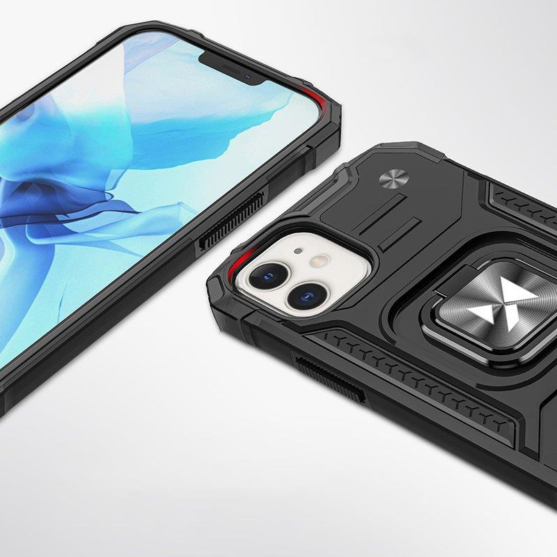WOZINSKY RING ARMOR ETUI IPHONE 14 PANCERNY HYBRYDOWY POKROWIEC + MAGNETYCZNY UCHWYT CZARNY