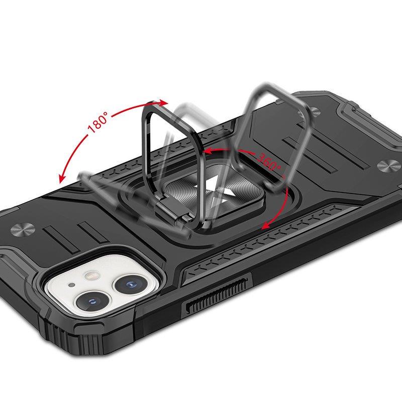 WOZINSKY RING ARMOR ETUI IPHONE 14 PANCERNY HYBRYDOWY POKROWIEC + MAGNETYCZNY UCHWYT CZARNY