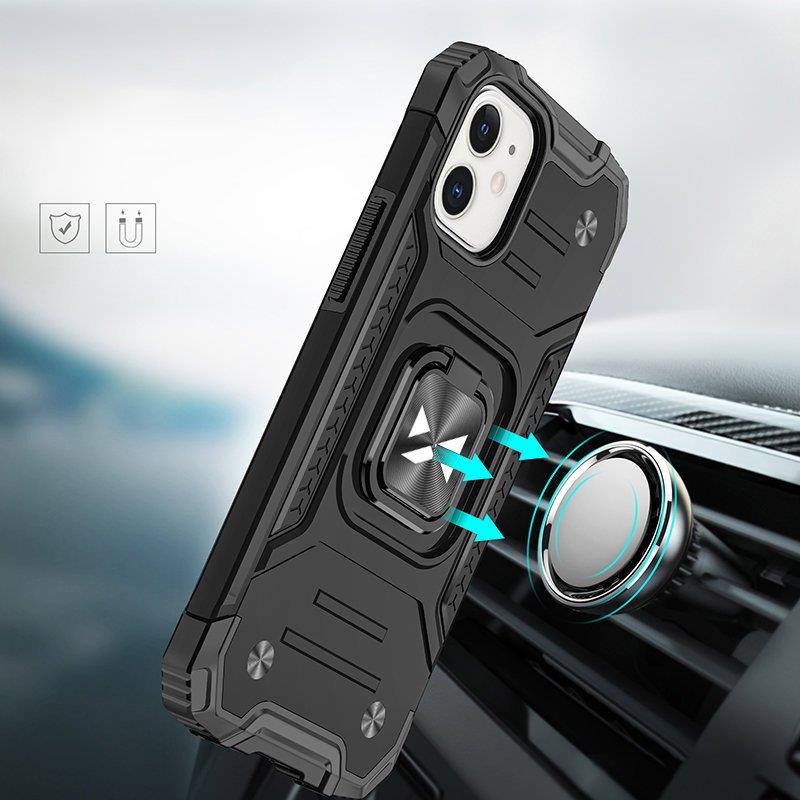 WOZINSKY RING ARMOR ETUI IPHONE 14 PANCERNY HYBRYDOWY POKROWIEC + MAGNETYCZNY UCHWYT CZARNY