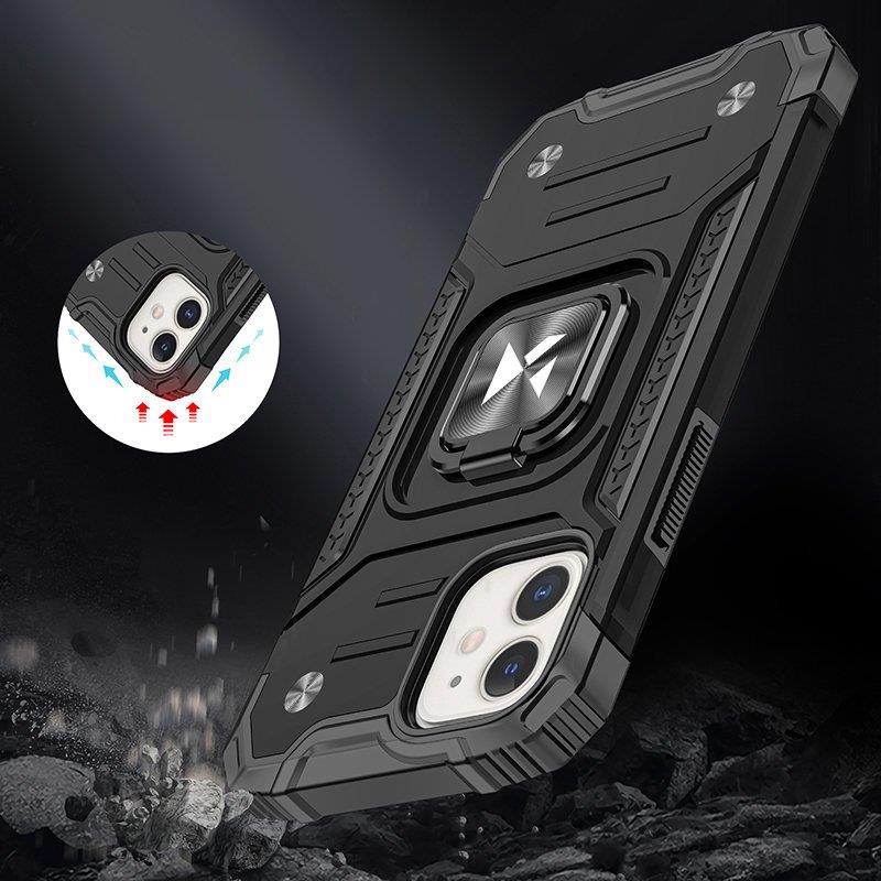 WOZINSKY RING ARMOR ETUI IPHONE 14 PANCERNY HYBRYDOWY POKROWIEC + MAGNETYCZNY UCHWYT CZARNY