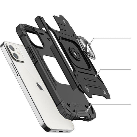 WOZINSKY RING ARMOR ETUI IPHONE 14 PLUS PANCERNY HYBRYDOWY POKROWIEC + MAGNETYCZNY UCHWYT CZARNY