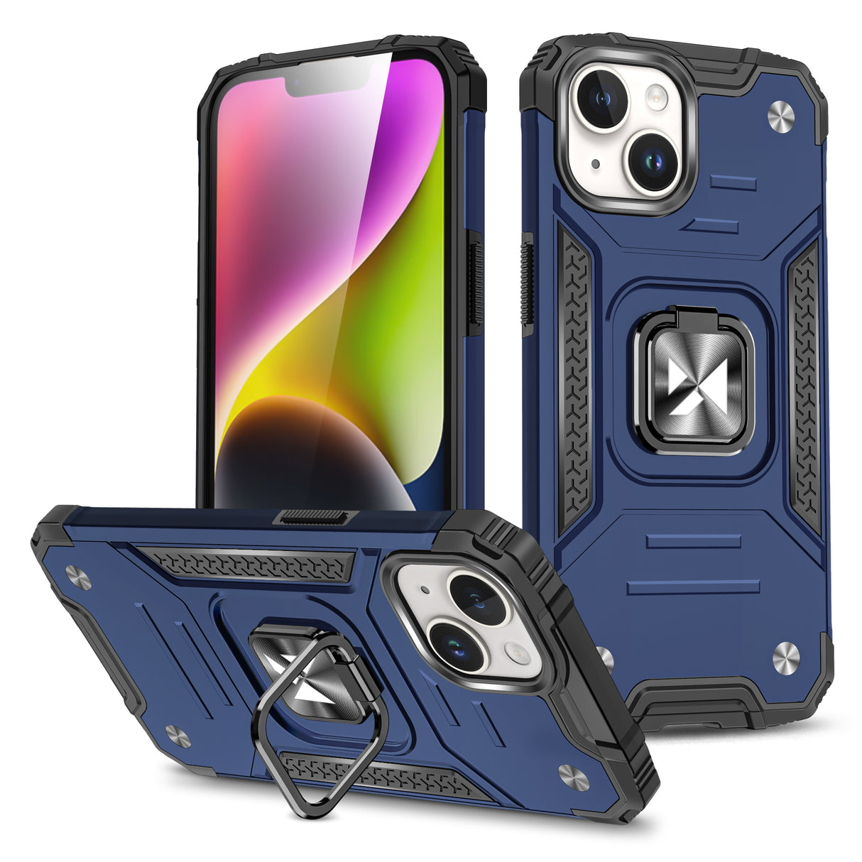 PANCERNE ETUI Z UCHWYTEM NA PALEC DO IPHONE 15 PLUS WOZINSKY RING ARMOR - NIEBIESKIE