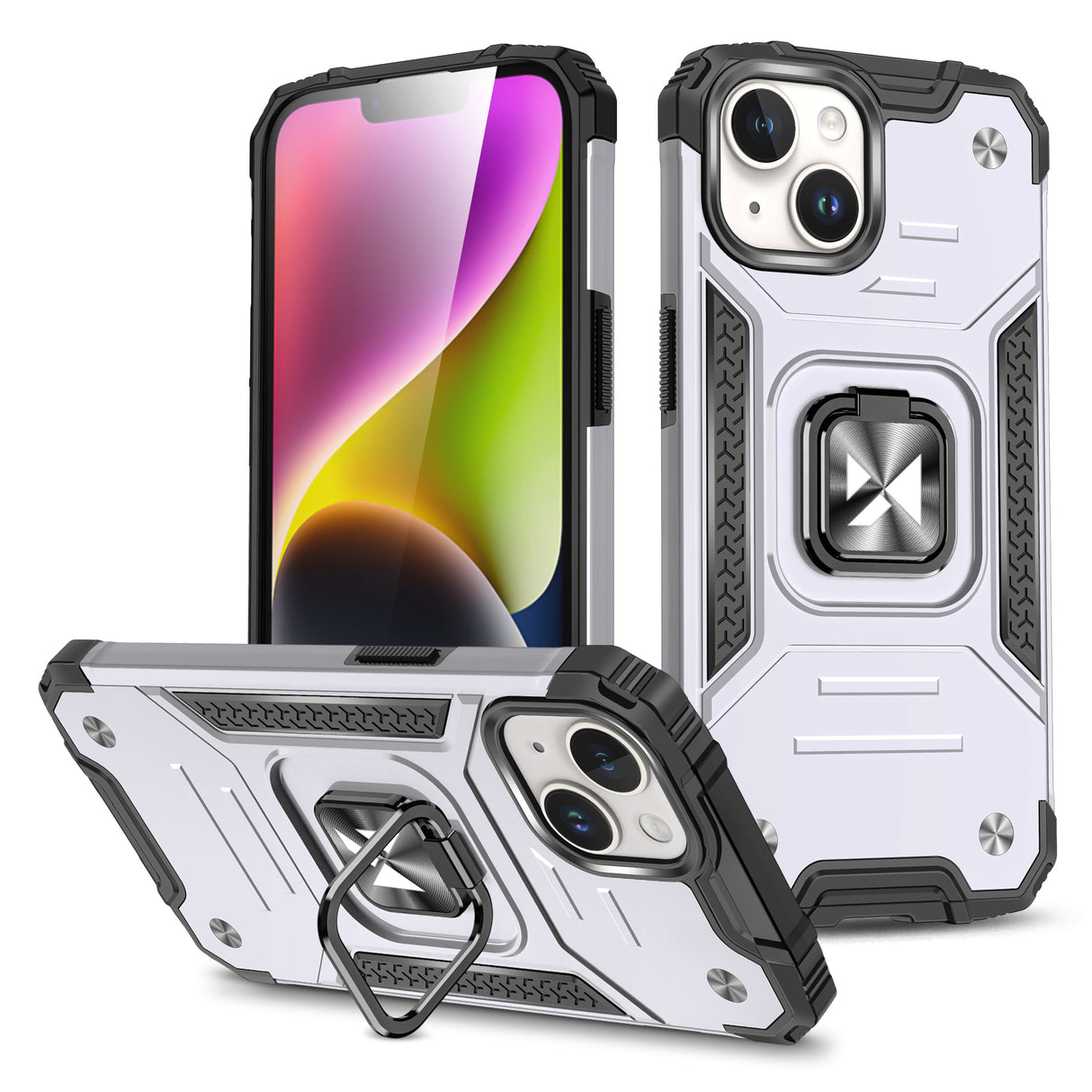 PANCERNE ETUI Z UCHWYTEM NA PALEC DO IPHONE 15 PLUS WOZINSKY RING ARMOR - SREBRNE