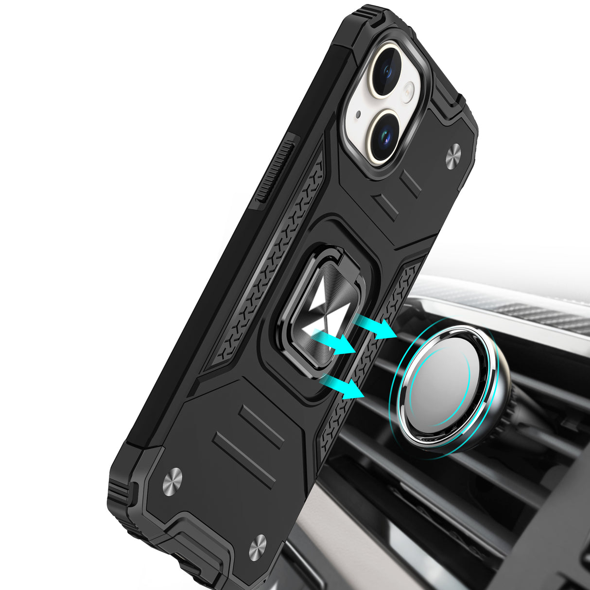 PANCERNE ETUI Z UCHWYTEM NA PALEC DO IPHONE 15 PLUS WOZINSKY RING ARMOR - SREBRNE