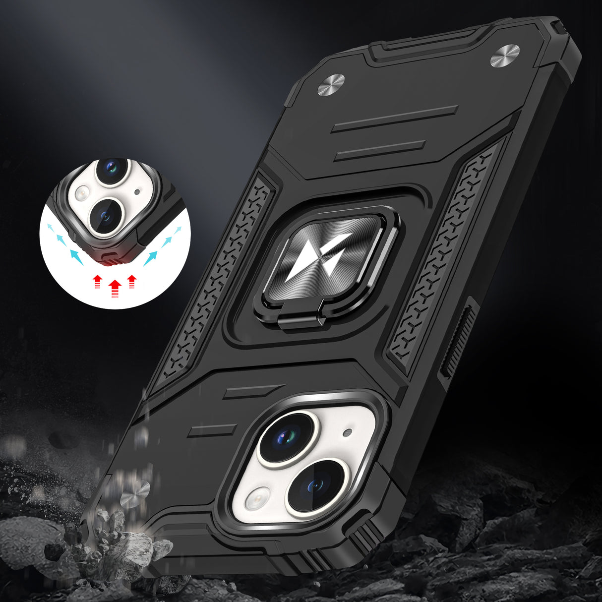 PANCERNE ETUI Z UCHWYTEM NA PALEC DO IPHONE 15 PLUS WOZINSKY RING ARMOR - SREBRNE