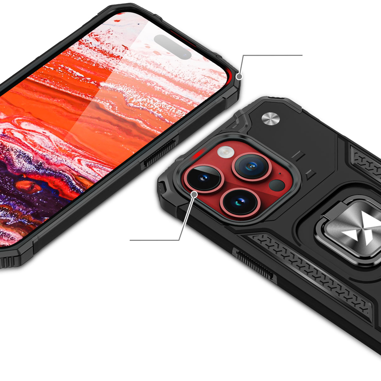 PANCERNE ETUI Z UCHWYTEM NA PALEC DO IPHONE 15 PRO MAX WOZINSKY RING ARMOR - SREBRNE