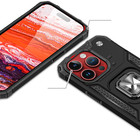 PANCERNE ETUI Z UCHWYTEM NA PALEC DO IPHONE 15 PRO MAX WOZINSKY RING ARMOR - SREBRNE