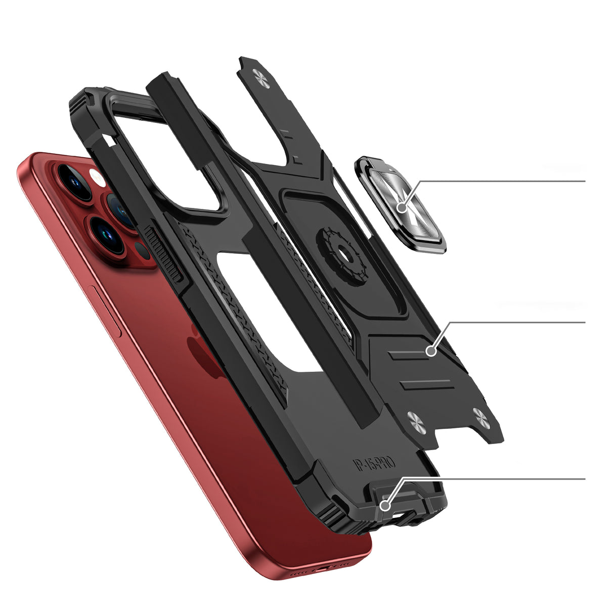 PANCERNE ETUI Z UCHWYTEM NA PALEC DO IPHONE 15 PRO MAX WOZINSKY RING ARMOR - SREBRNE
