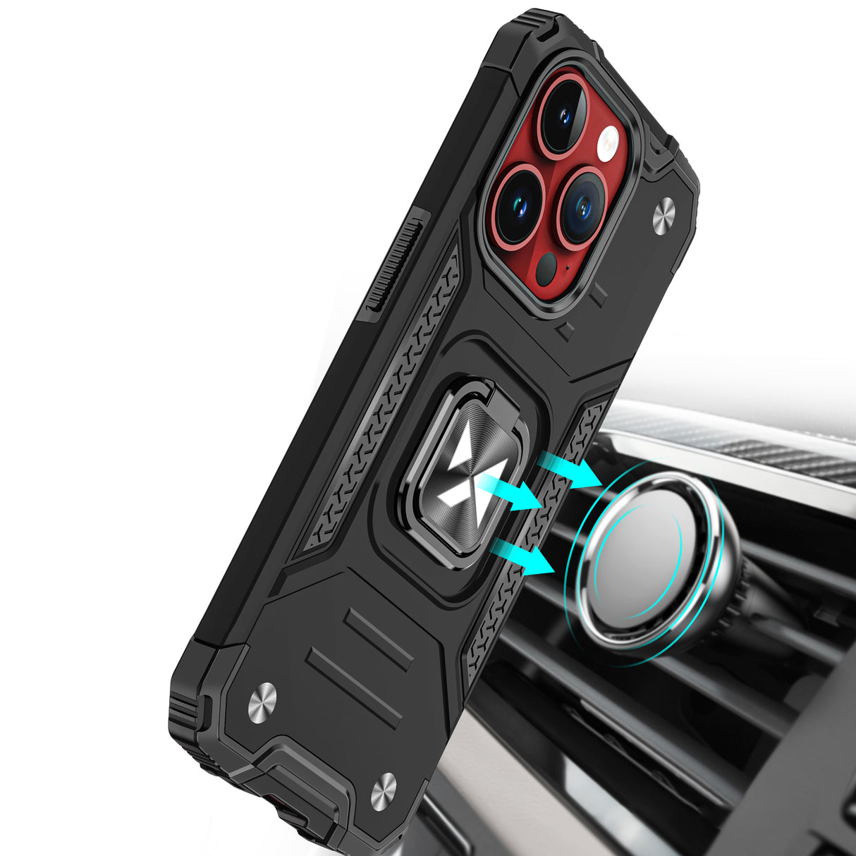 PANCERNE ETUI Z UCHWYTEM NA PALEC DO IPHONE 15 PRO MAX WOZINSKY RING ARMOR - SREBRNE