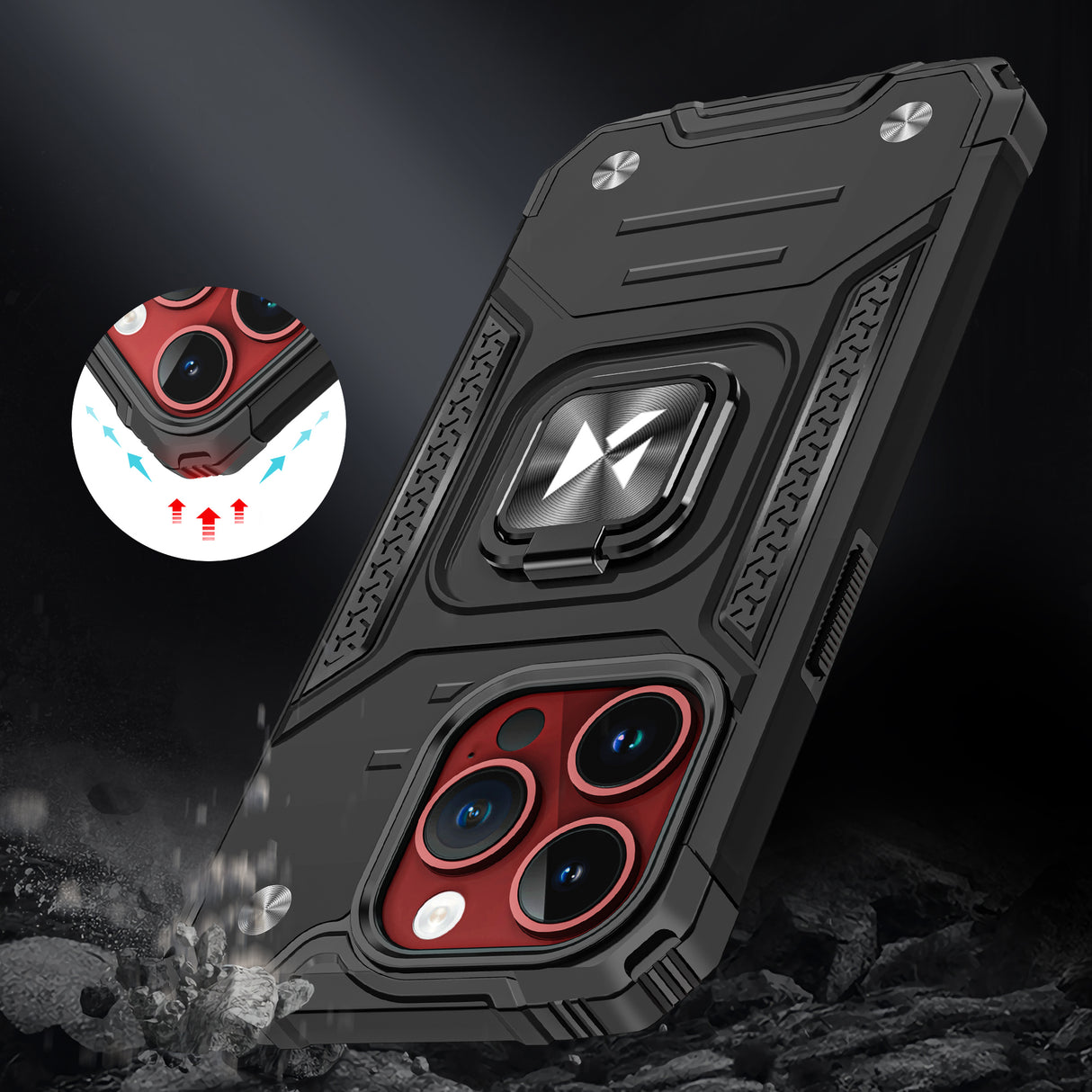 PANCERNE ETUI Z UCHWYTEM NA PALEC DO IPHONE 15 PRO MAX WOZINSKY RING ARMOR - SREBRNE